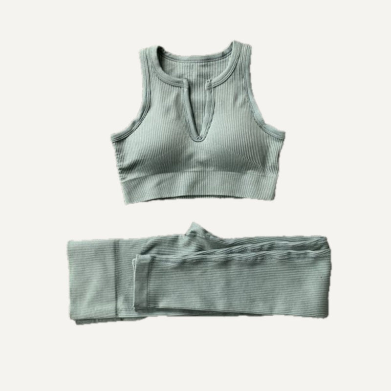 Ribbed Crop Top and Bottoms Workout Set - Sage Notch