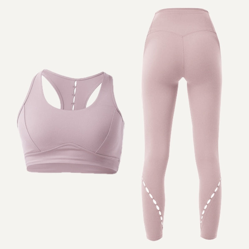Workout Set with Racerback Bra and Cutout Leggings - Dusty Pink