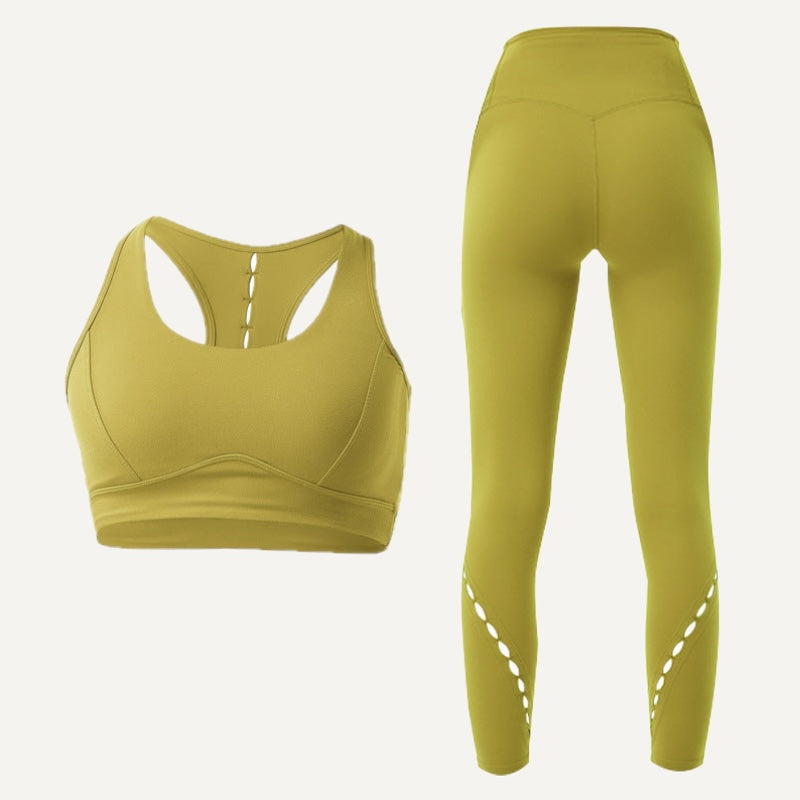 Workout Set with Racerback Bra and Cutout Leggings - Chartreuse