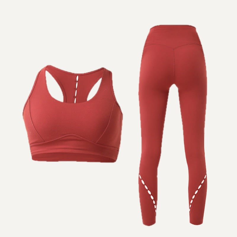 Workout Set with Racerback Bra and Cutout Leggings - Rust