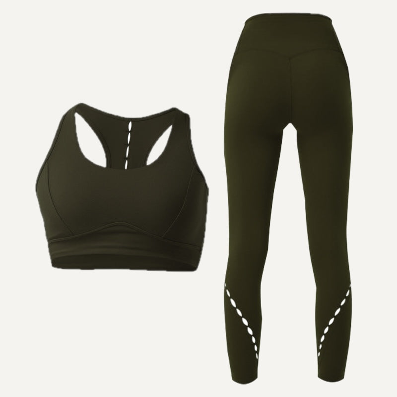 Workout Set with Racerback Bra and Cutout Leggings - Dark Olive