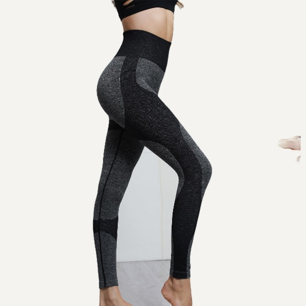 High-Waisted Leggings with Contrast Curved Panels - Charcoal