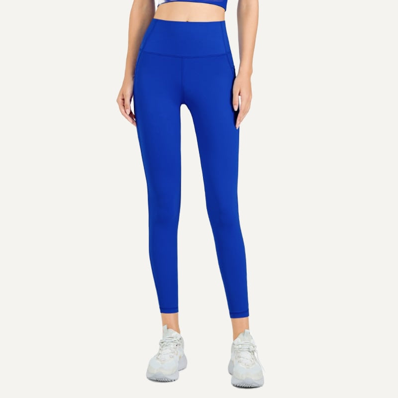 High-Waisted Cropped Leggings with Side Pockets - Cobalt