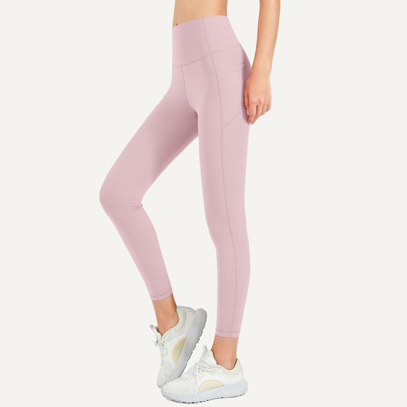 High-Waisted Cropped Leggings with Side Pockets - Blush