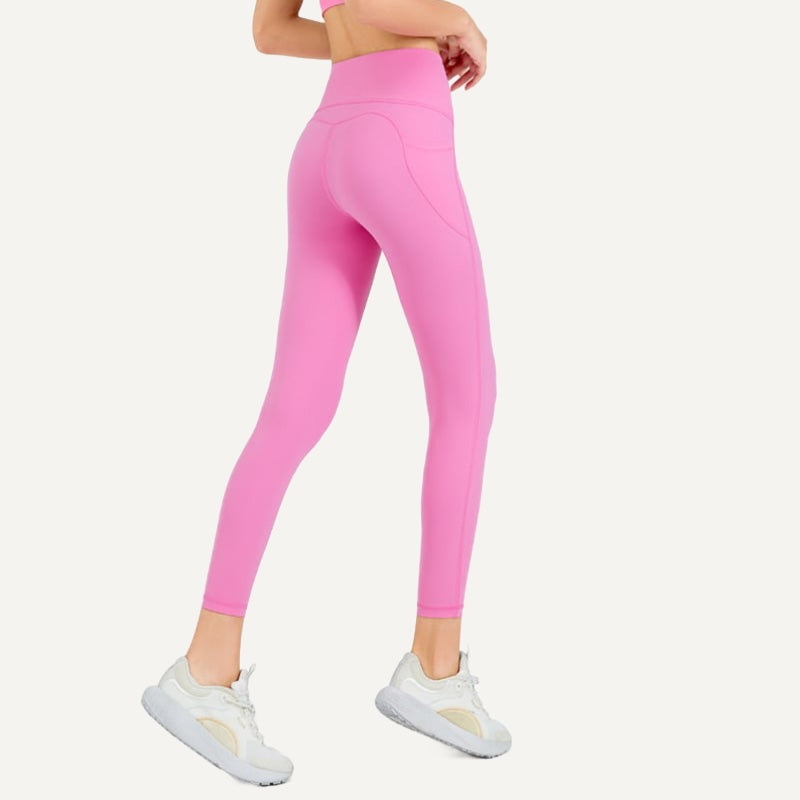 High-Waisted Cropped Leggings with Side Pockets - Pink