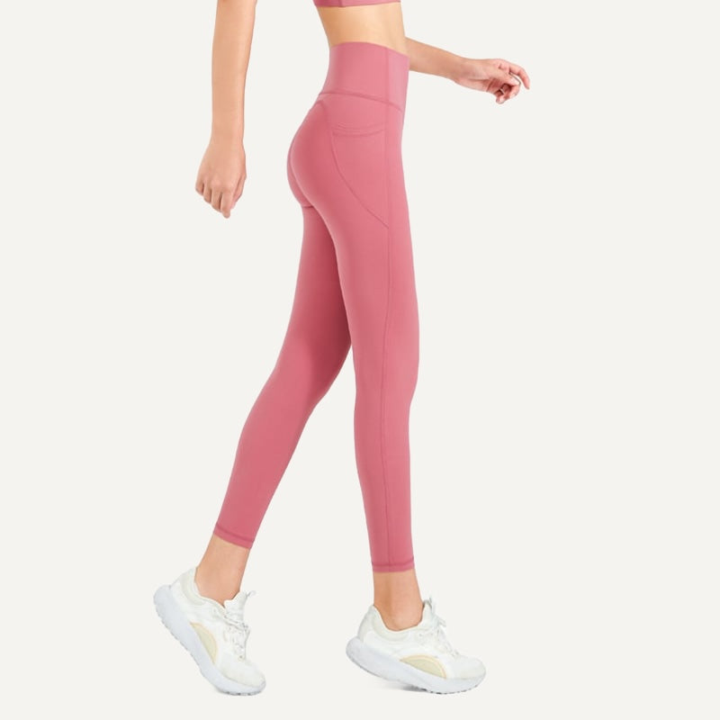 High-Waisted Cropped Leggings with Side Pockets - Rose