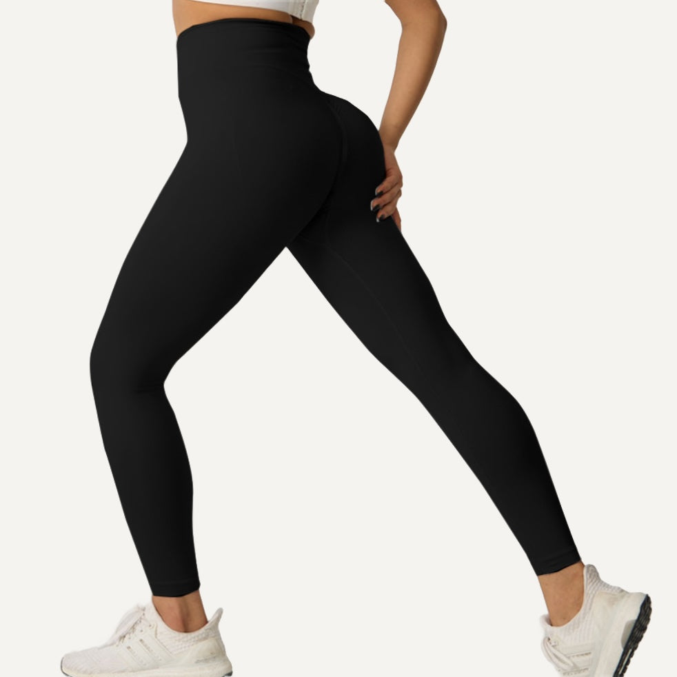 High-Waisted Nylon Leggings with Knit Panels - Black