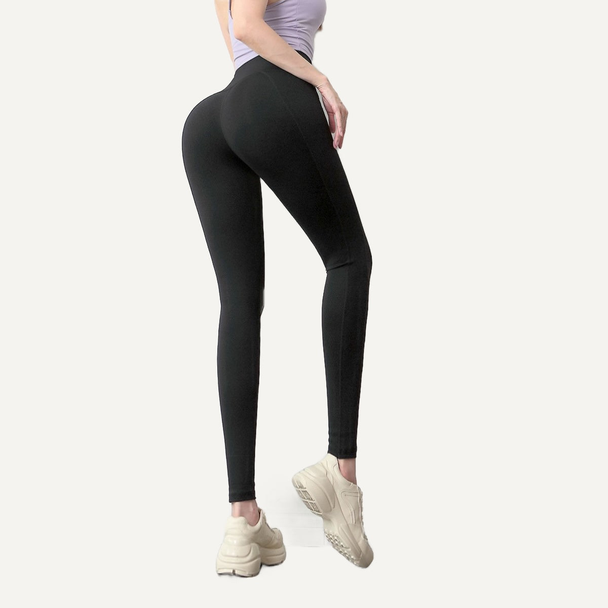 Seamed High-Waisted Leggings - Black