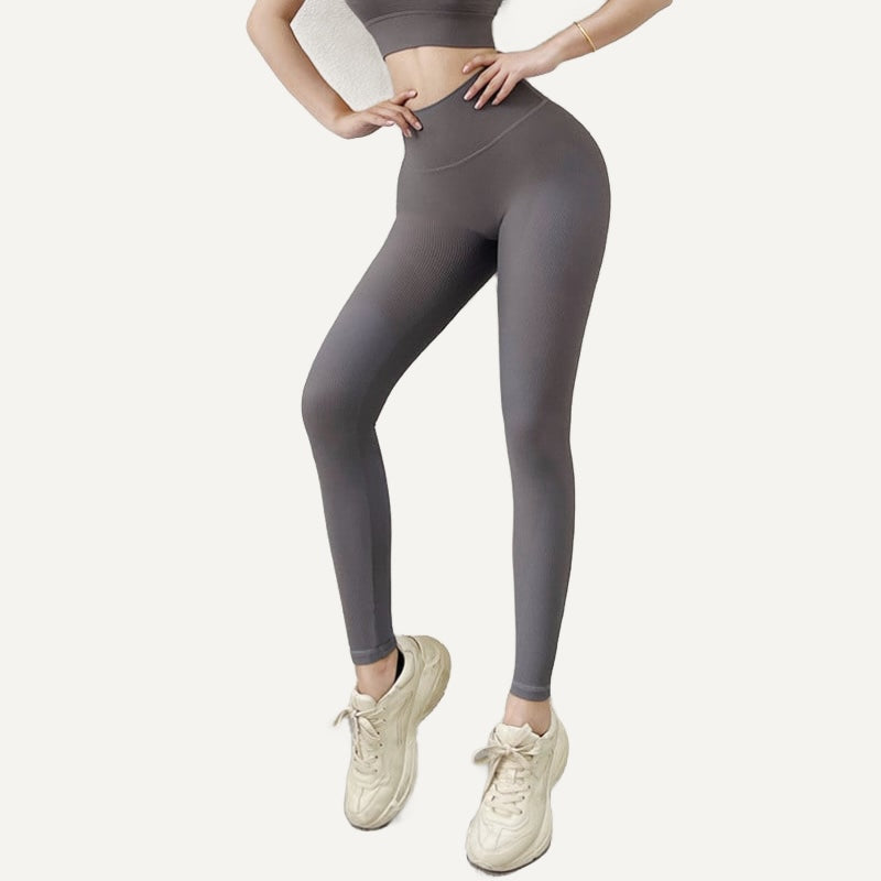 High-Waisted Solid Nylon Leggings - Gray