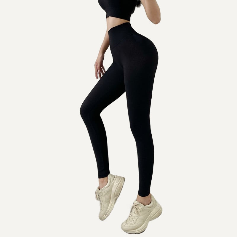 High-Waisted Solid Nylon Leggings - Black