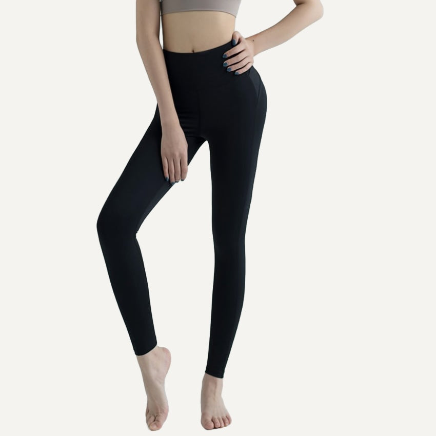 High-Waisted Leggings with Crossover Back Waistband - Black