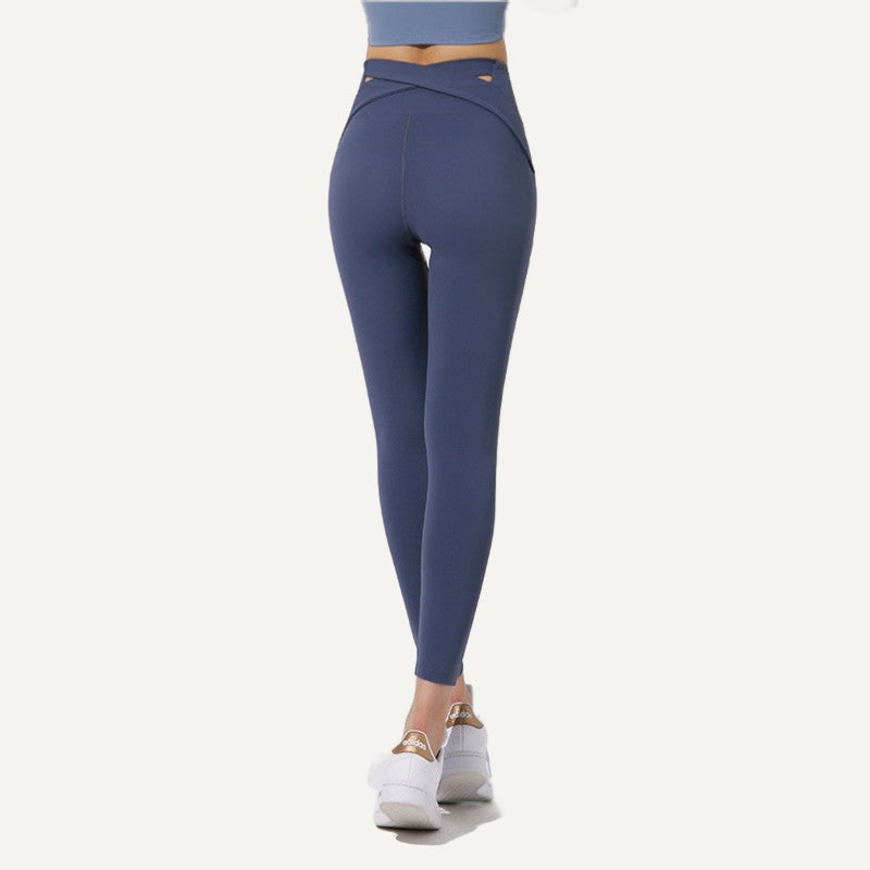 High-Waisted Leggings with Crossover Back Waistband - Navy