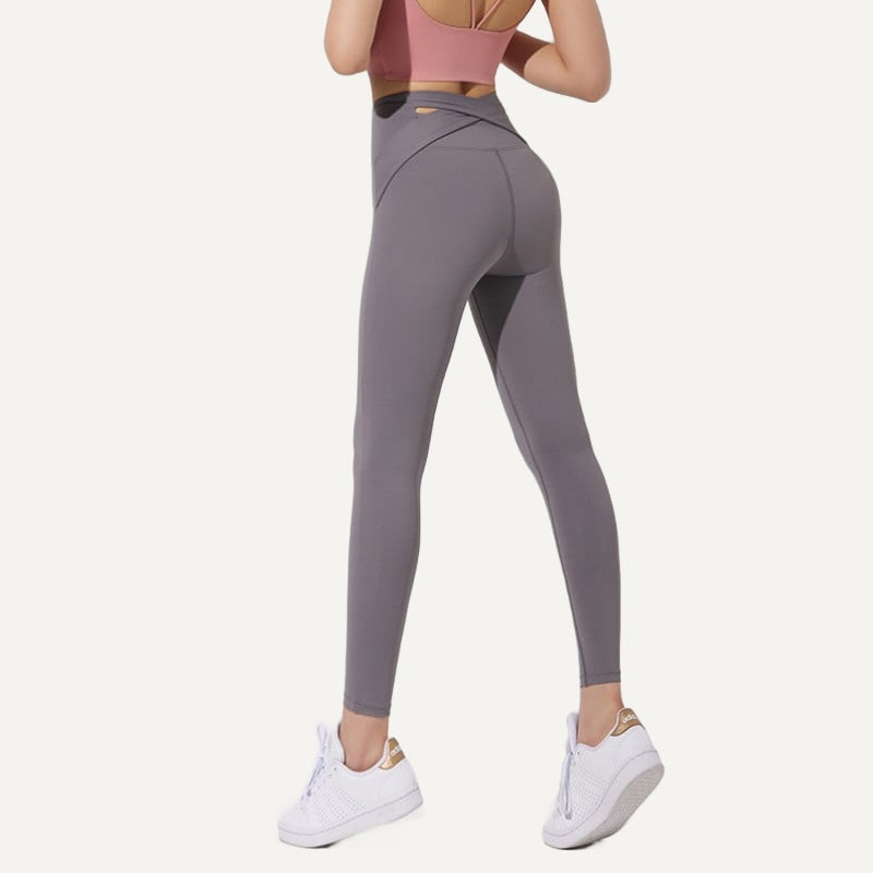 High-Waisted Leggings with Crossover Back Waistband - Gray