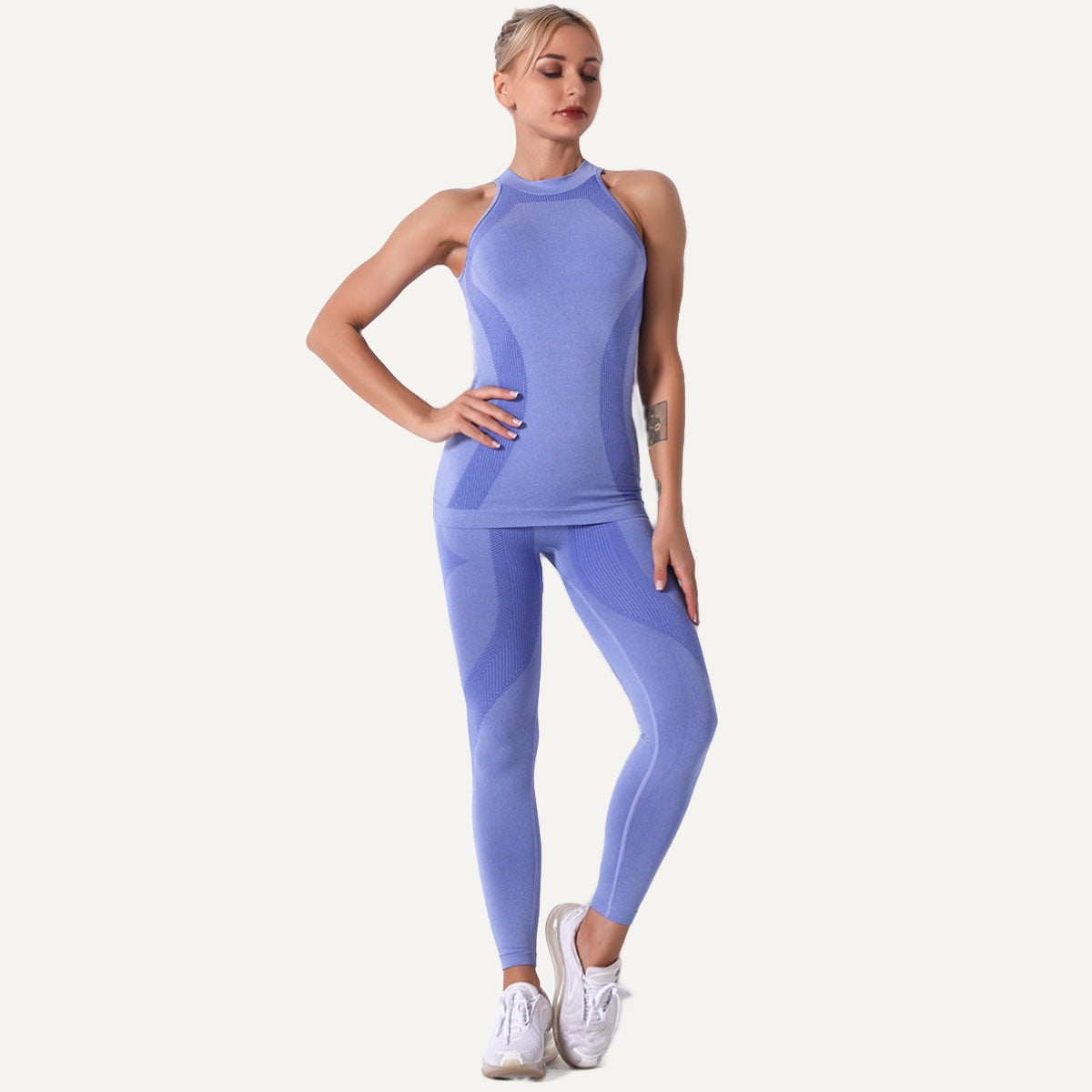 High-Neck Sleeveless Top and Leggings Set - Periwinkle