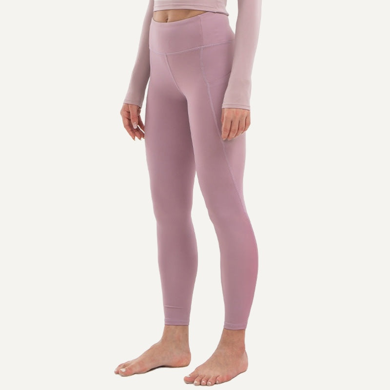 High-Waisted Leggings with Side Pockets - Mauve