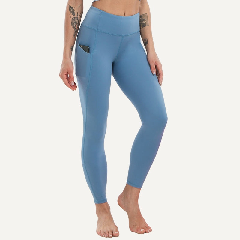 High-Waisted Leggings with Side Pockets - Blue