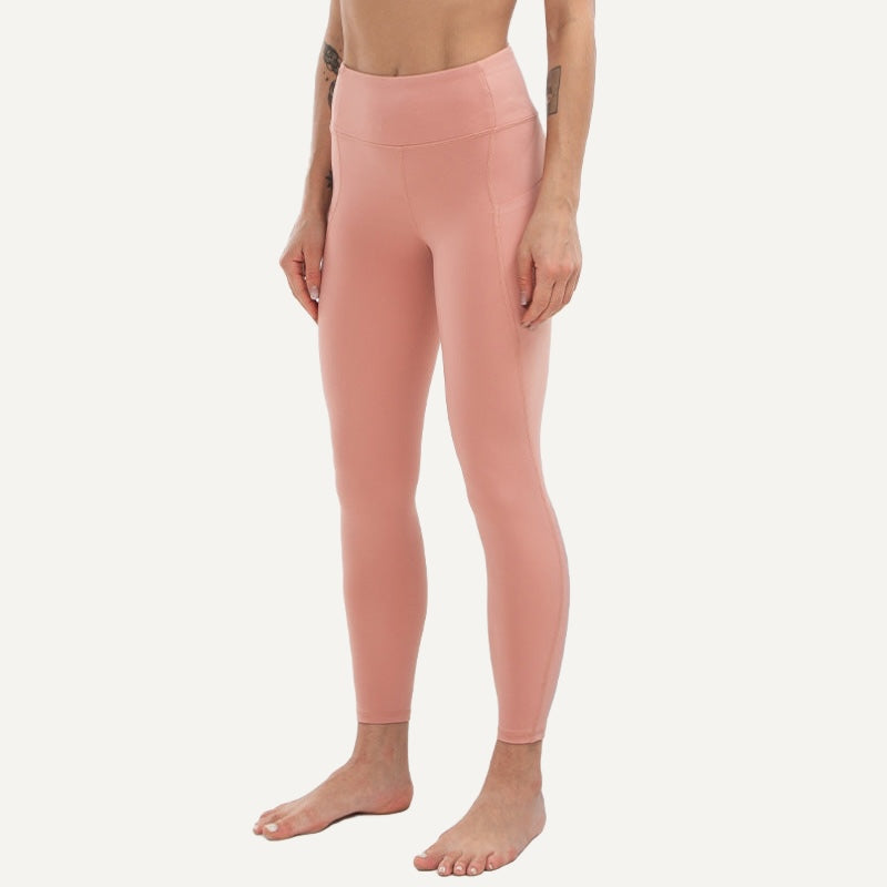 High-Waisted Leggings with Side Pockets - Peach