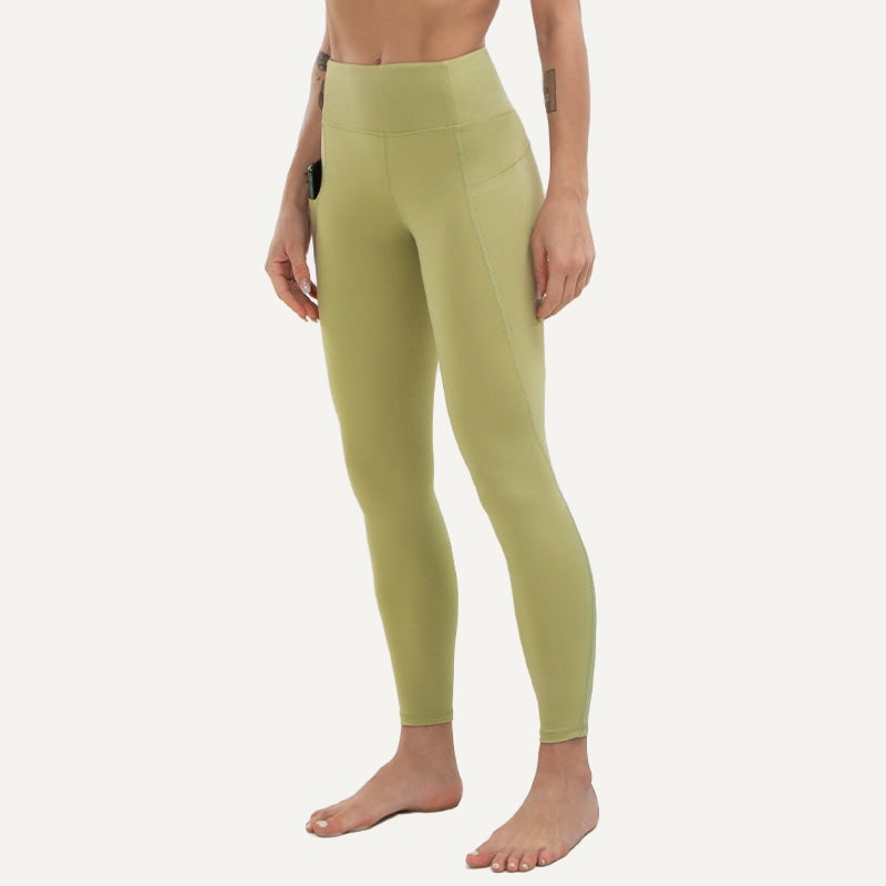 High-Waisted Leggings with Side Pockets - Olive