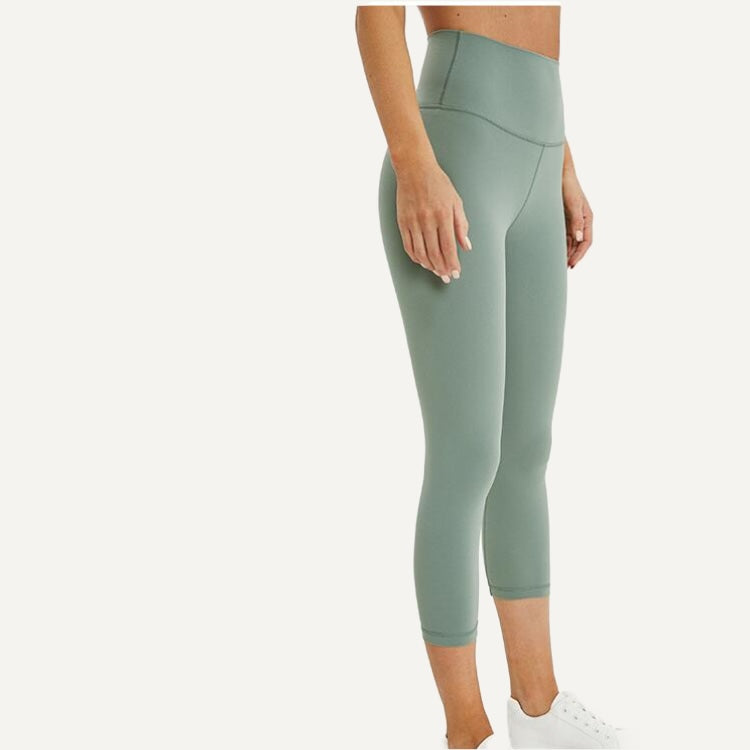 High-Waisted Leggings with Contrast Side Seams - Light Sage