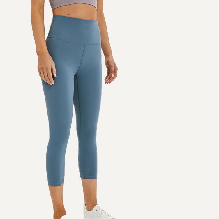 High-Waisted Leggings with Contrast Side Seams - Steel Blue
