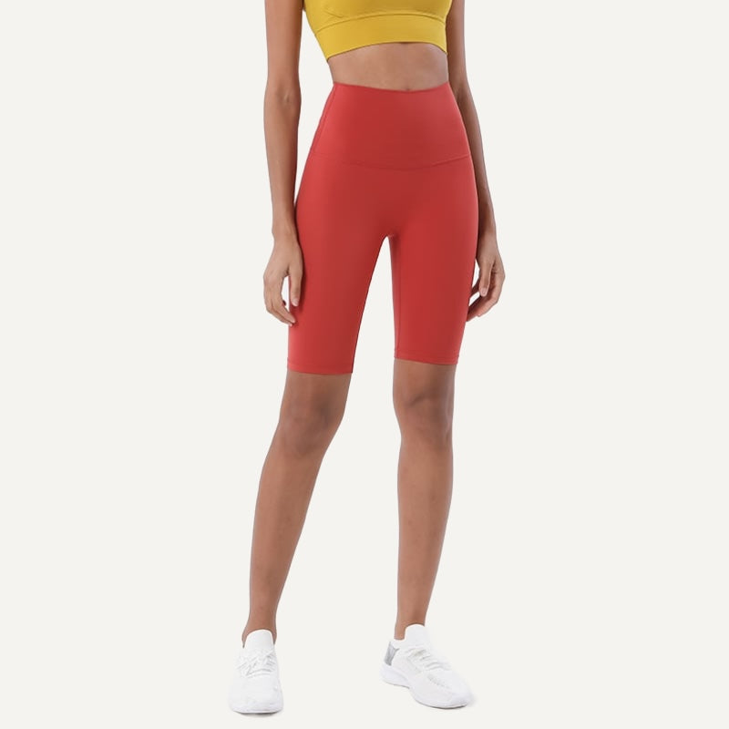 High-Waisted Moisture-Wicking Biker Shorts - Red