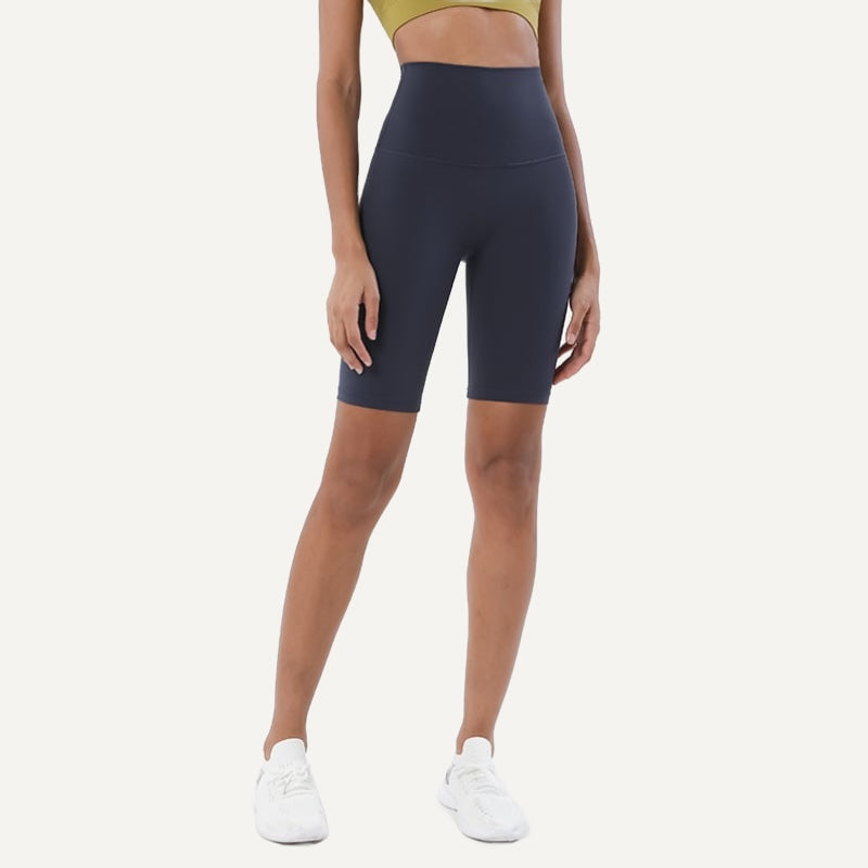 High-Waisted Moisture-Wicking Biker Shorts - Navy
