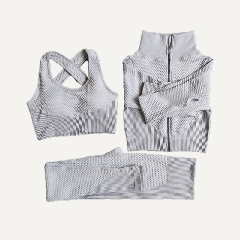 Three-Piece Colorblock Workout Set - Light Gray