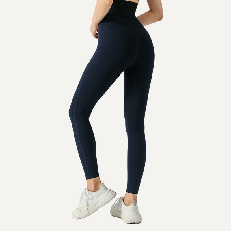High-Waisted Leggings with Wide Waistband - Navy