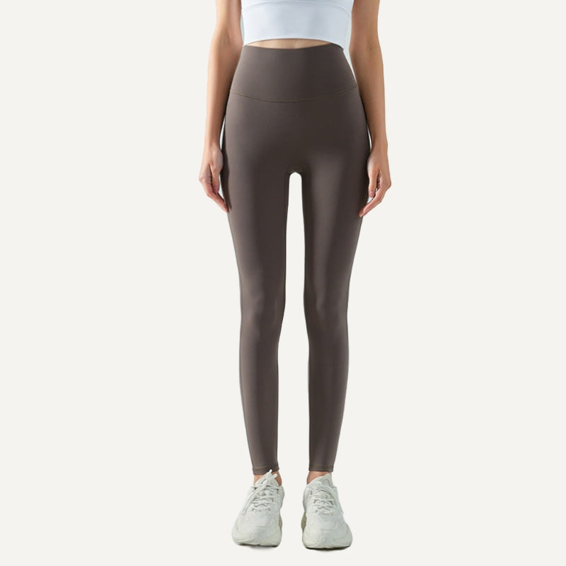 High-Waisted Leggings with Wide Waistband - Dark Brown