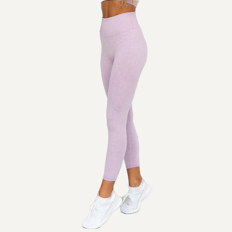 Ribbed High-Waisted Workout Leggings - Lilac