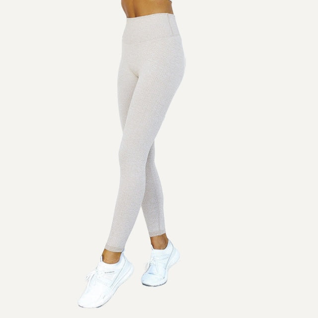 Ribbed High-Waisted Workout Leggings - Cream