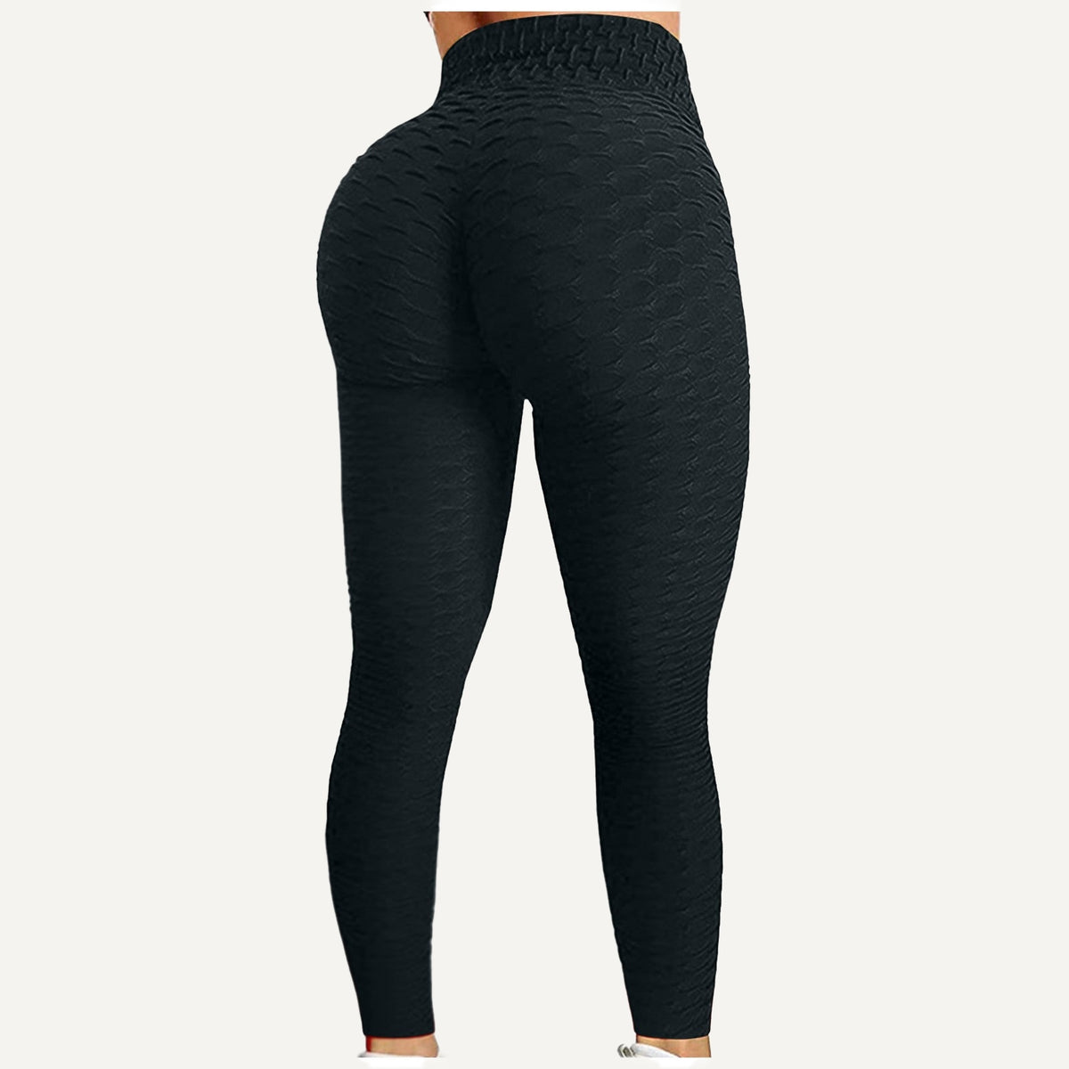 Textured Leggings with Gathered Back Seam - Black