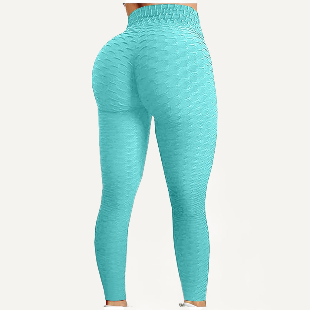 Textured Leggings with Gathered Back Seam - Aqua