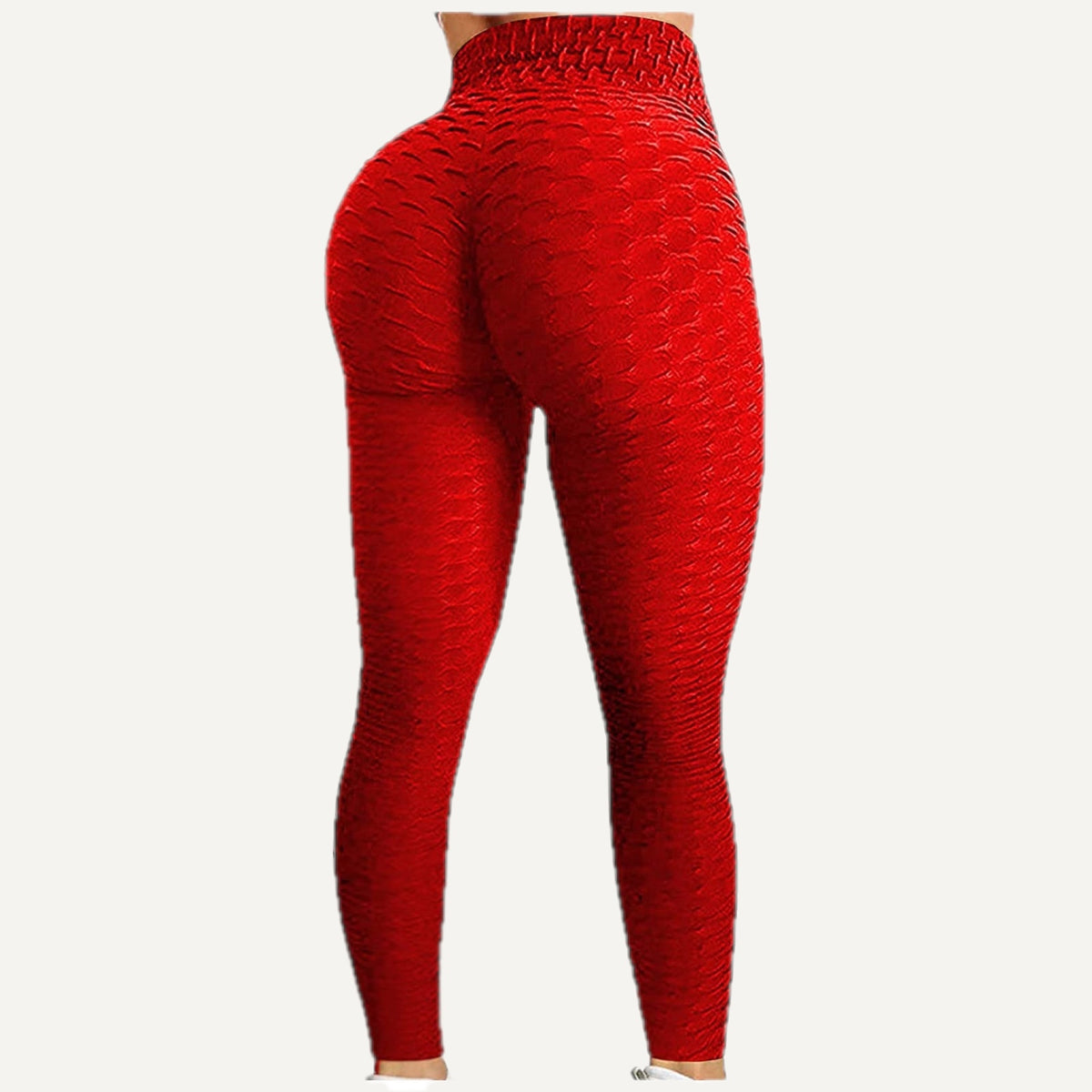 Textured Leggings with Gathered Back Seam - Red