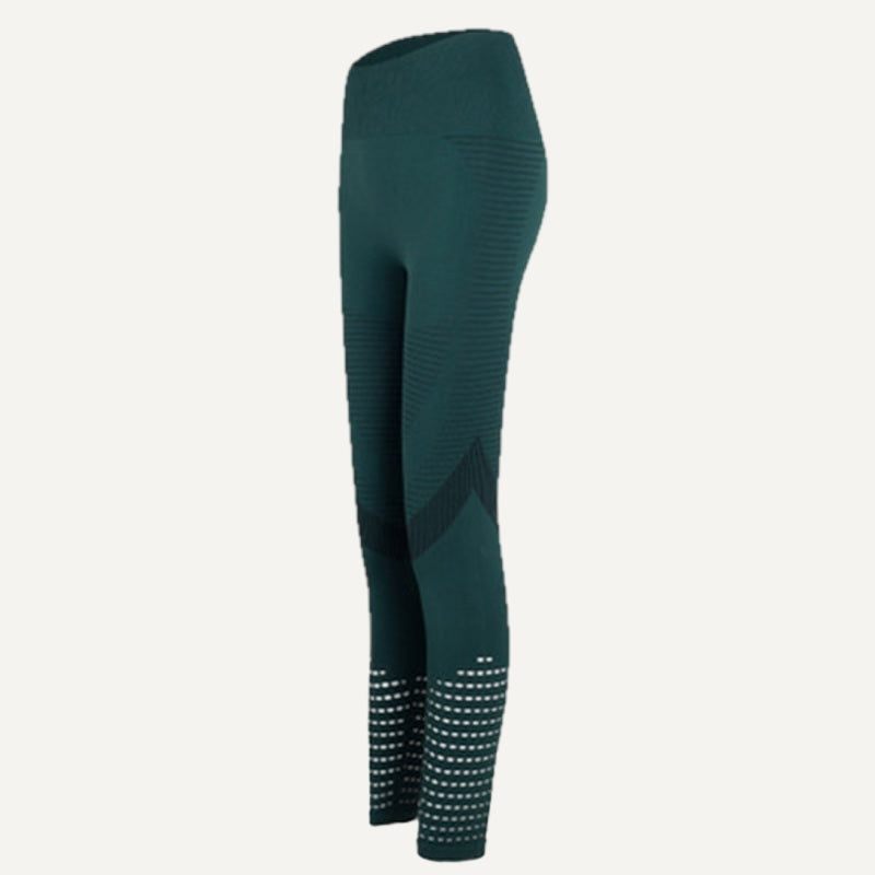 High-Waisted Leggings with Open-Knit Calf Panels - Dark Teal