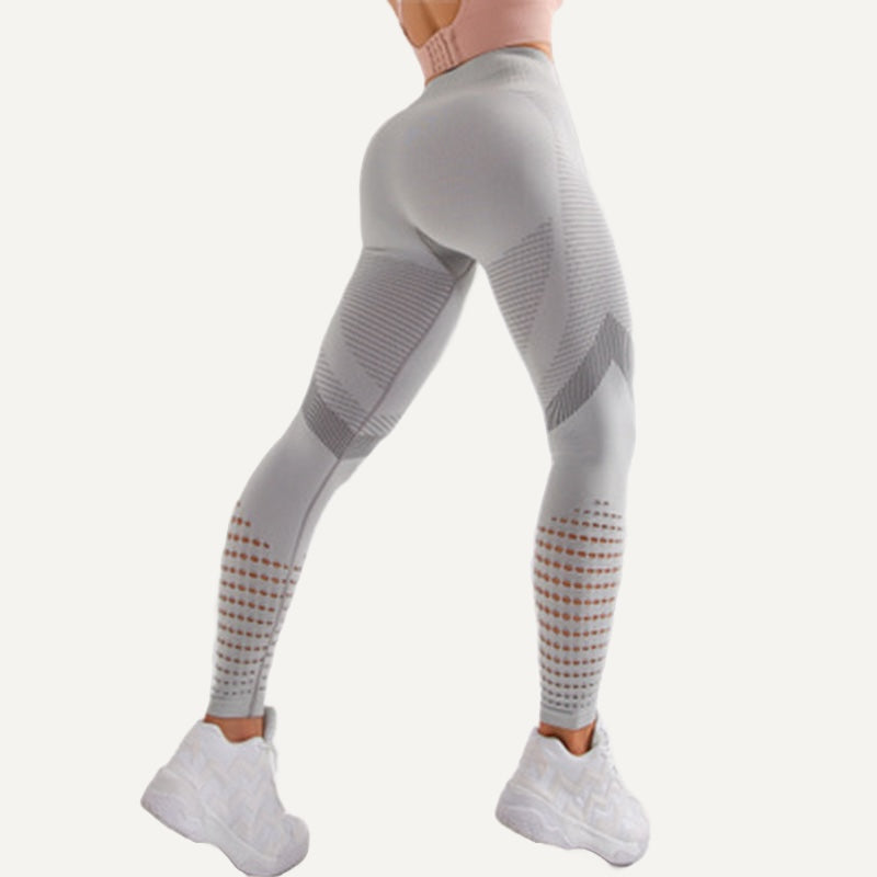 High-Waisted Leggings with Open-Knit Calf Panels - Light Gray
