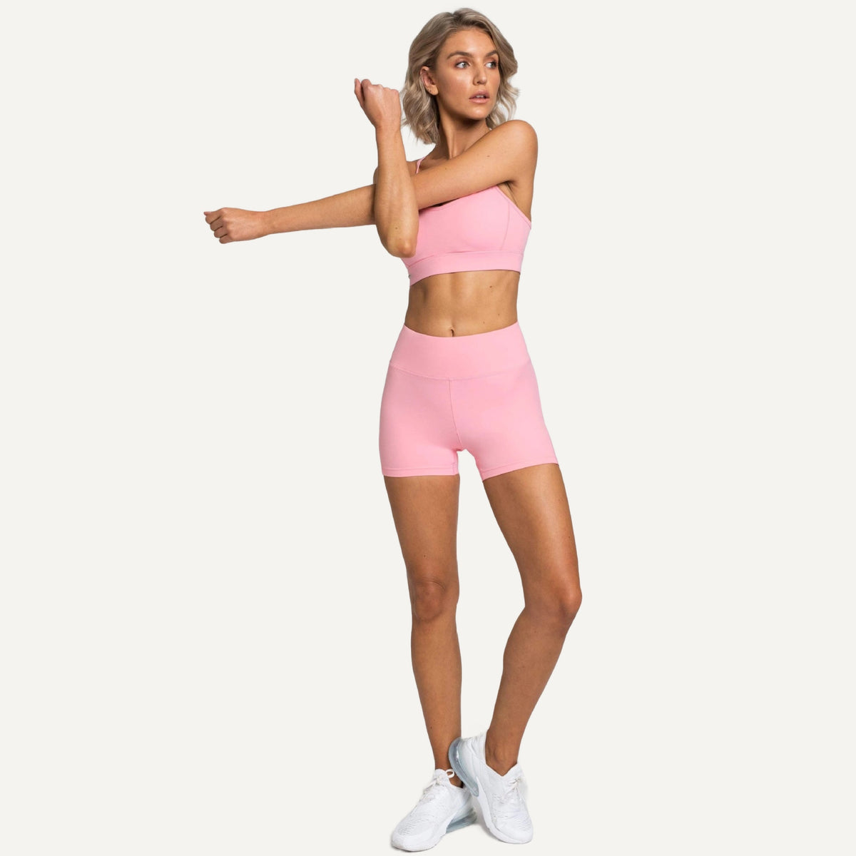 Scoop Neck Sports Bra and Fitted Shorts Set - Pink