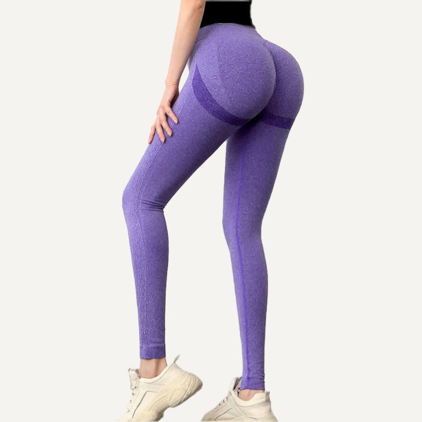 High-Waisted Leggings with Textured Panels - Purple