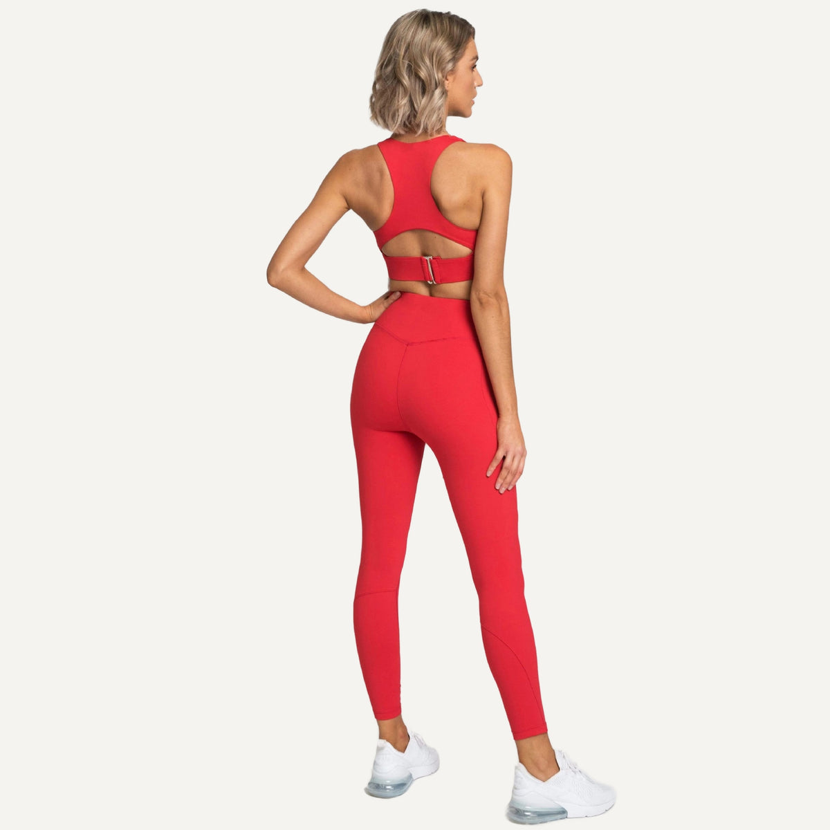 Racerback Bra and Leggings Set with Back Clasp - Red