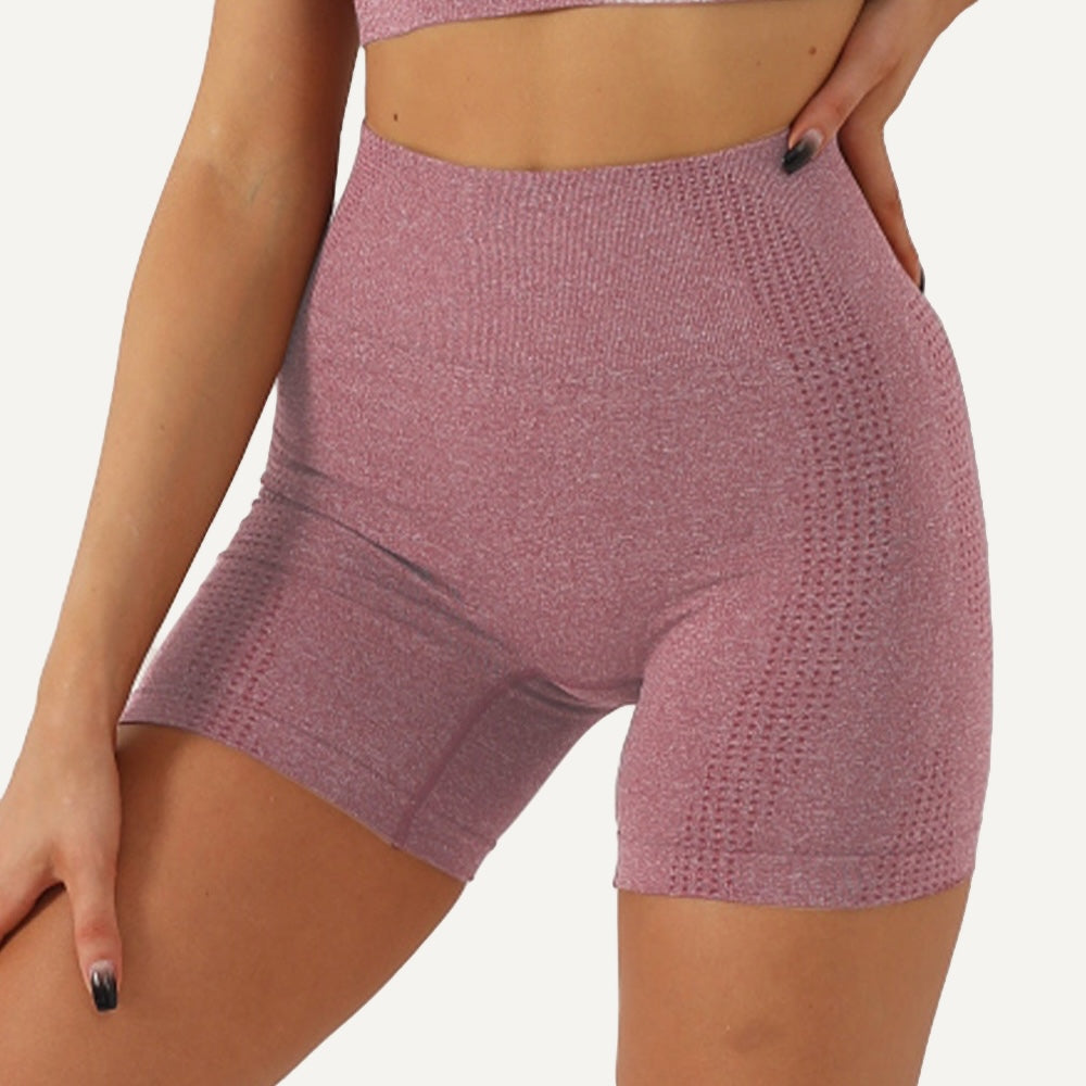 High-Waisted Shorts with Textured Side Panels - Dusty Pink