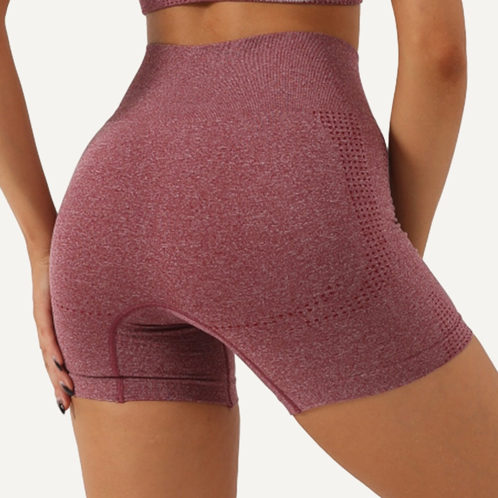 High-Waisted Shorts with Textured Side Panels - Berry