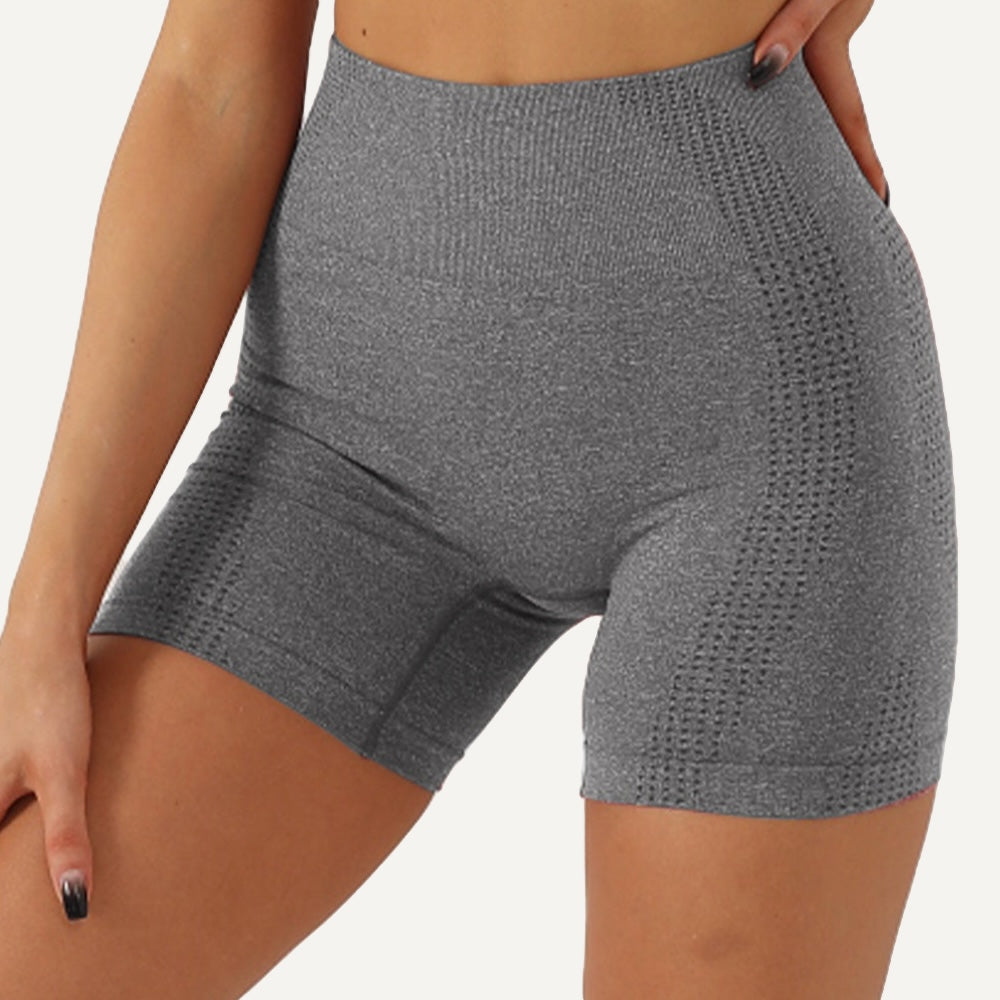 High-Waisted Shorts with Textured Side Panels - Gray