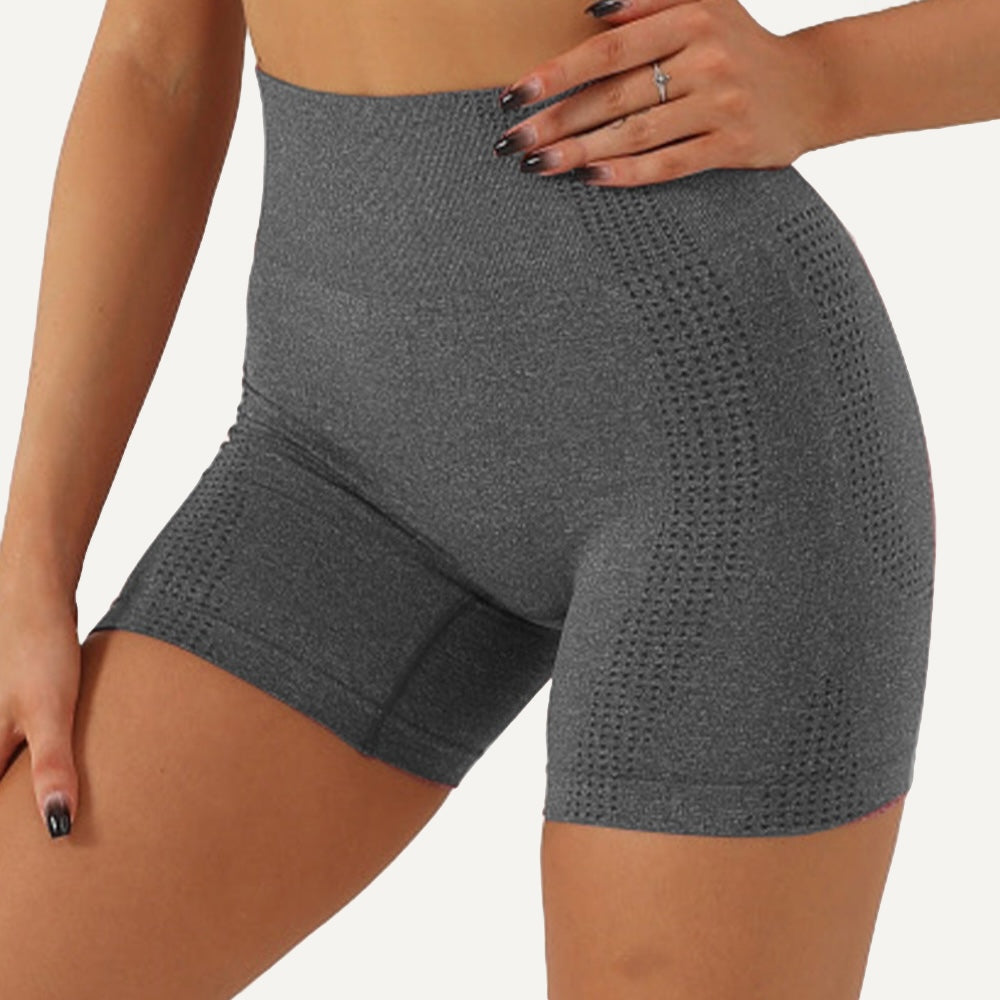 High-Waisted Shorts with Textured Side Panels - Charcoal