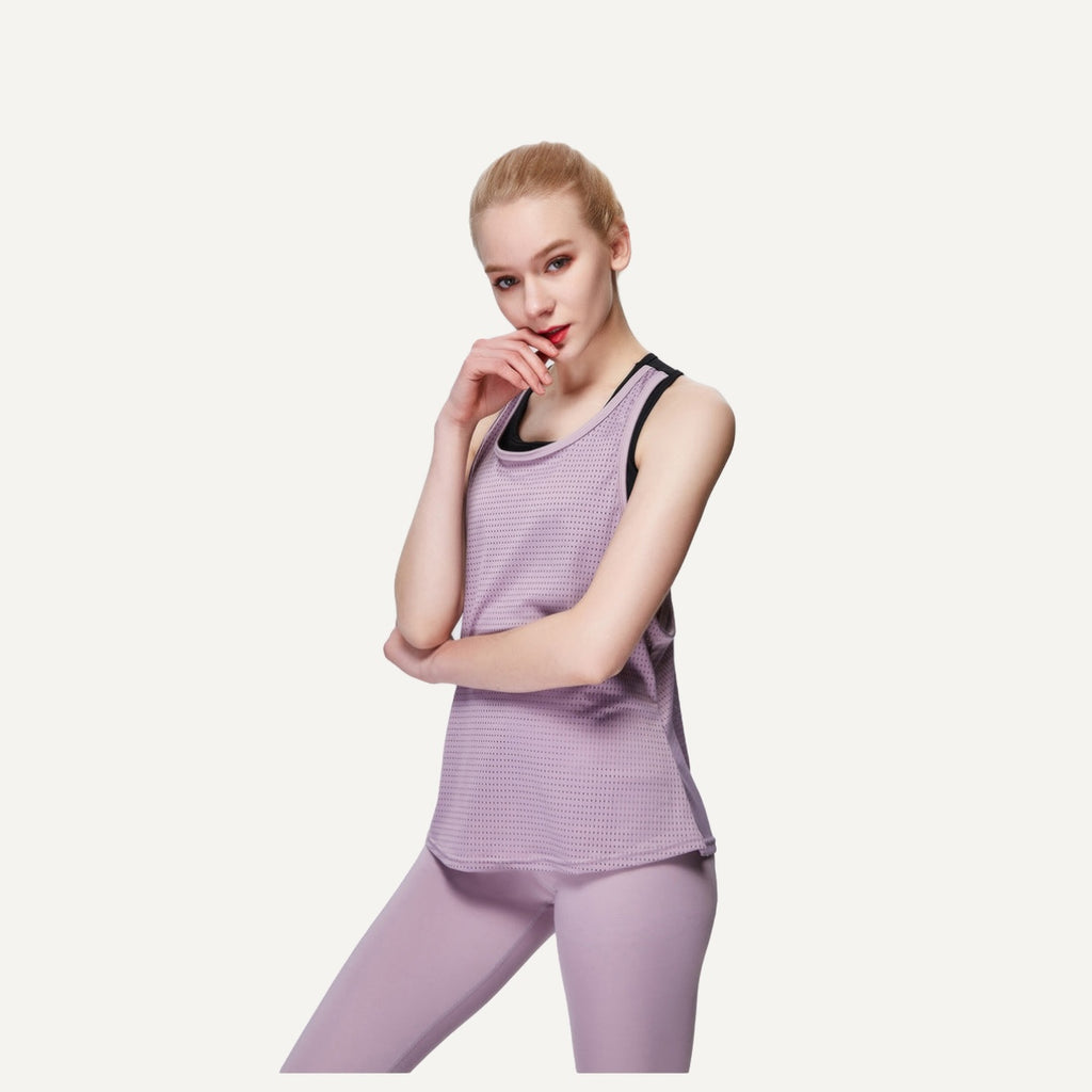 Layered Workout Tank with Split Back - Mauve