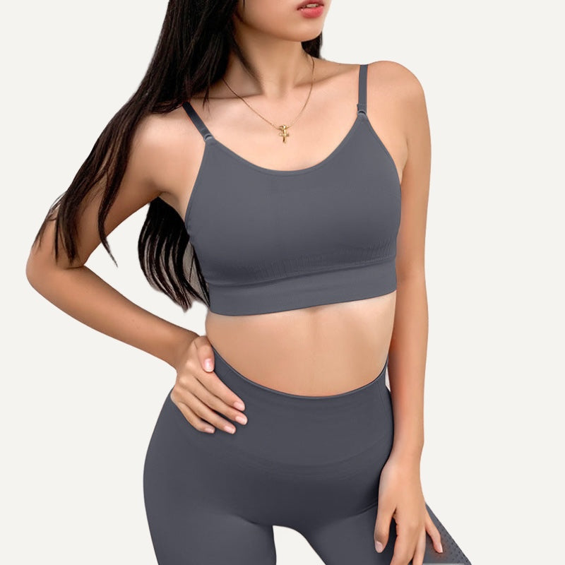 Strappy Sports Bra or Textured Workout Leggings - Gray Bra