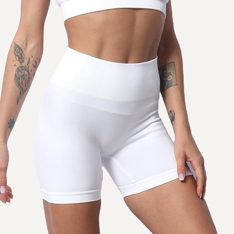 High-Waisted Knit Workout Shorts - White