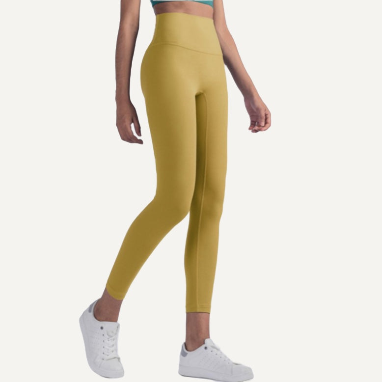 High-Waisted Ankle Leggings with Plain Finish - Olive