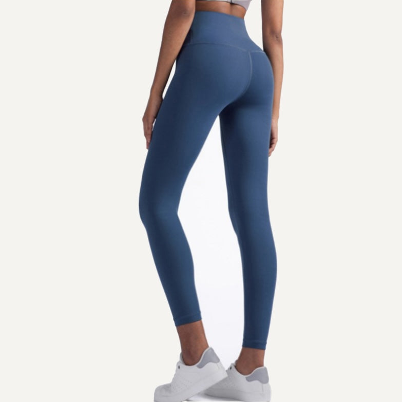 High-Waisted Ankle Leggings with Plain Finish - Navy