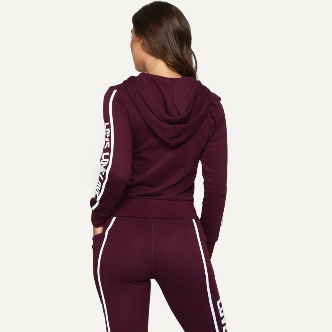 Letter-Print Zip Hoodie and Joggers Set - Wine