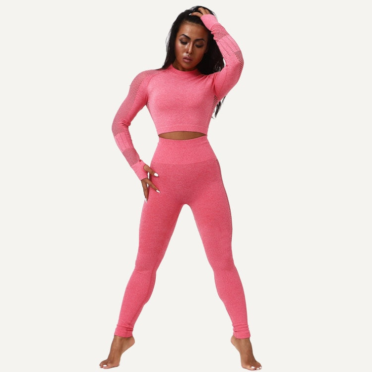 Panelled Long Sleeve Crop Top and Leggings Set - Pink